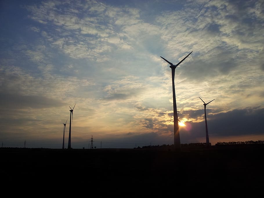 sky, sunset, horizon, ceiling, power station, wind, fuel and power generation HD wallpaper