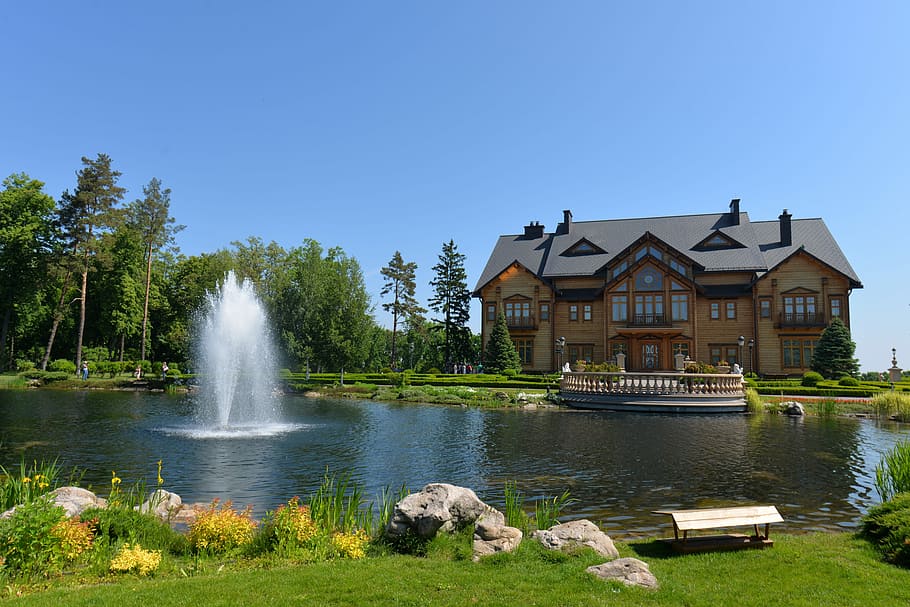House, pond and landscape in Kiev, Ukraine, photos, landscapes, HD wallpaper