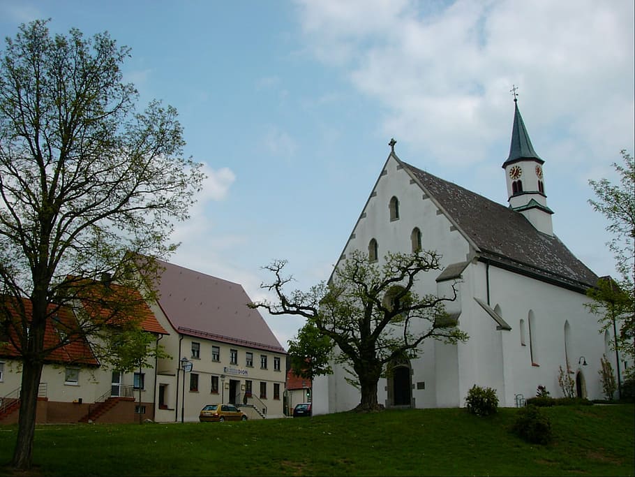 church, leonhard church, langenau, building, architecture, steeple, HD wallpaper