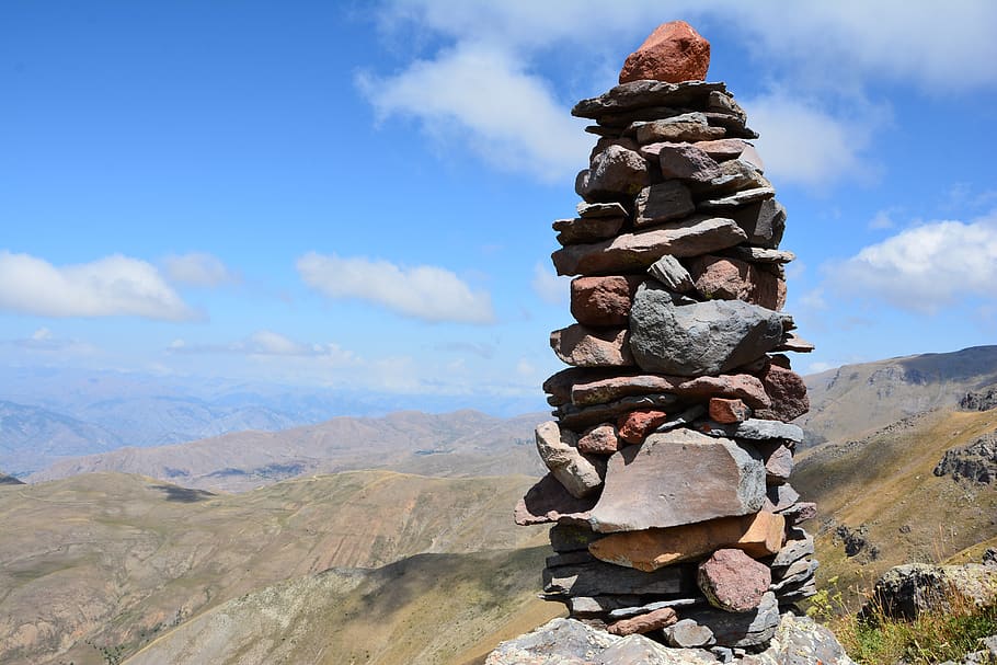 landscape, stones, mountains, sky, rock, cloud - sky, stack HD wallpaper