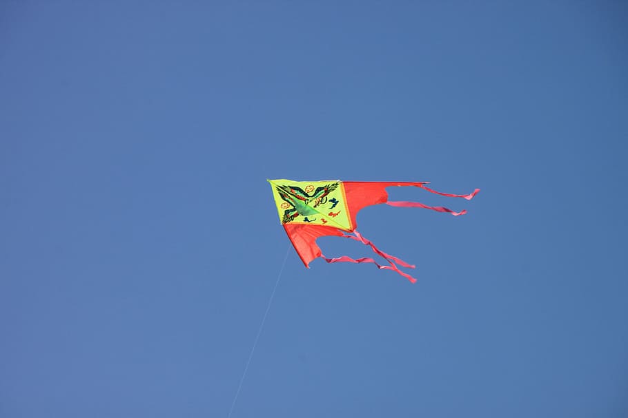 blue, flying, kite, sea, sky, nature, summer, kite - toy, wind HD wallpaper