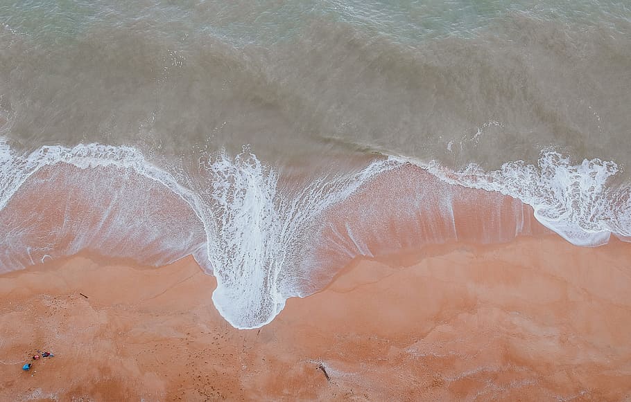 Calm Body of Water Beside Sand, beach, high angle shot, island