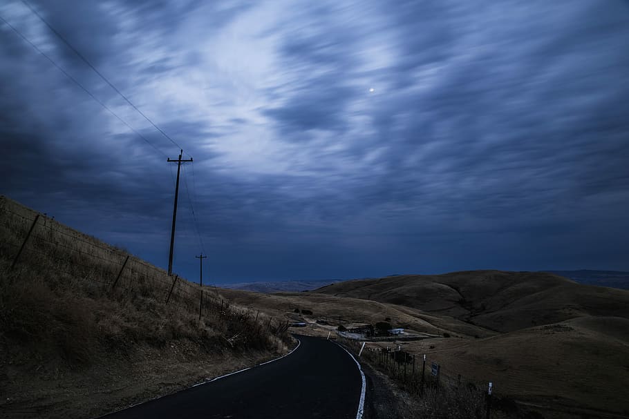 road during night, long exposure, cloud, storm, weather, nature HD wallpaper