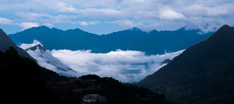 silhouette photo of fogs surrounded with mountains, Cloud, Valley HD wallpaper