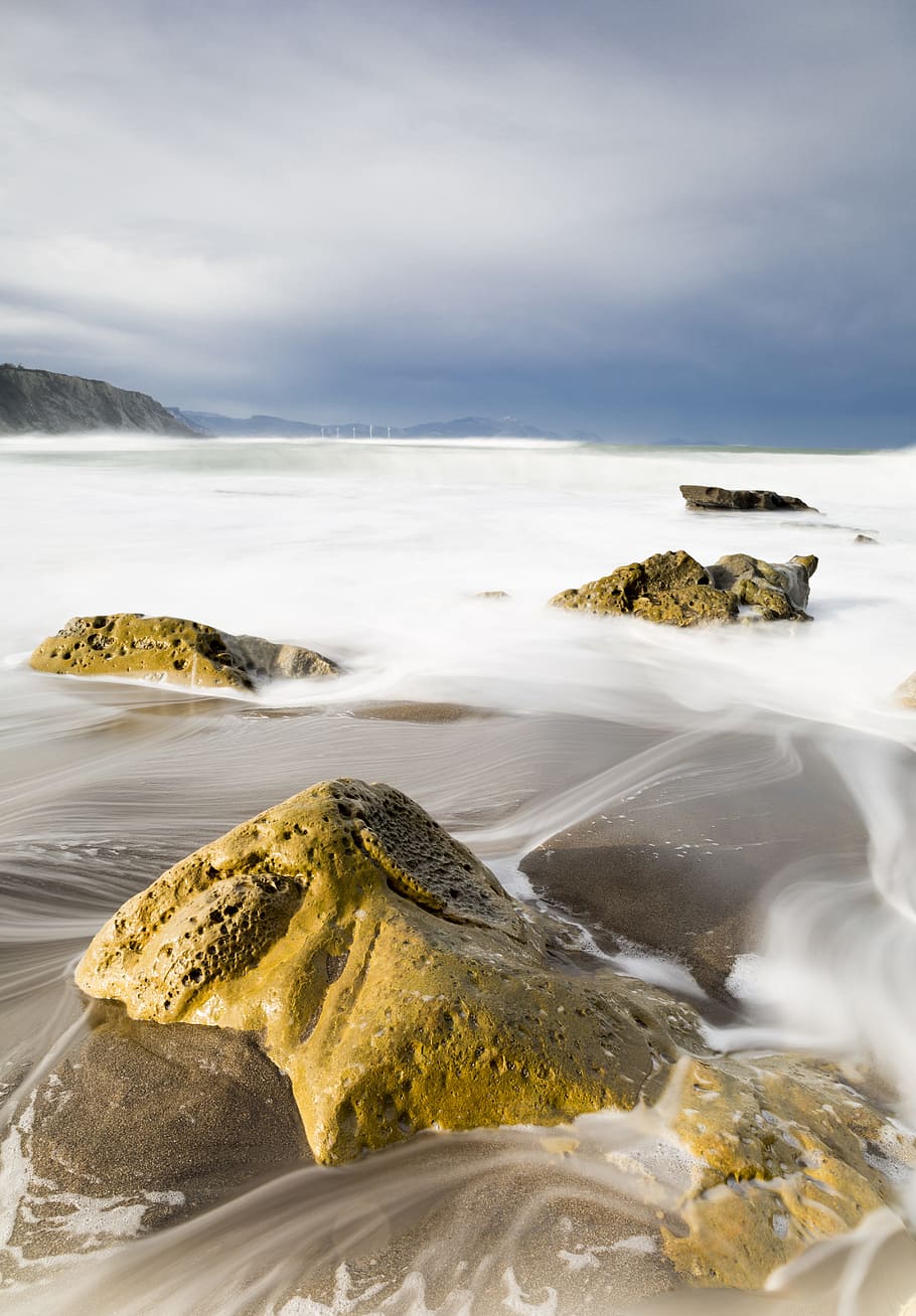 basque country, beach, rocks, water, beauty in nature, scenics - nature HD wallpaper