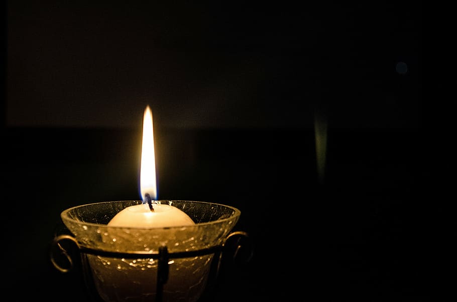votive candle on clear glass holder, fire, candlelight, prayer HD wallpaper