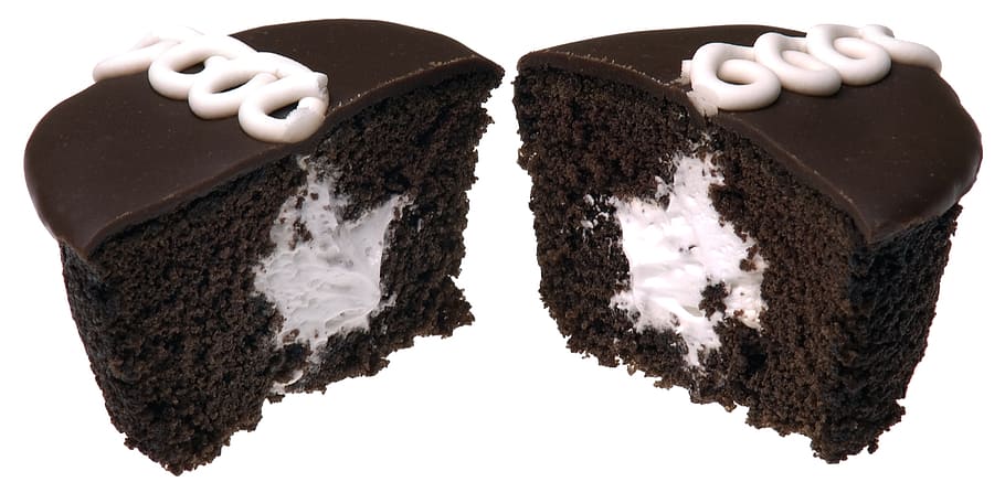slice of chocolate cake with white cream, cupcake, hostess HD wallpaper