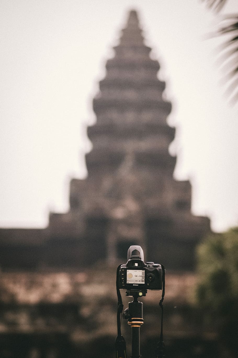 black DSLR camera taking picture temple, building, architecture HD wallpaper