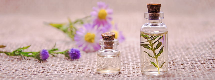two clear glass bottles with wine cork lids, essential oils HD wallpaper