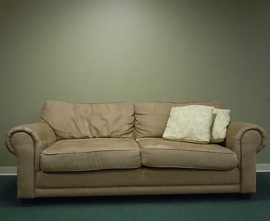 photo of beige padded 2-seat sofa near wall, couch, welcome HD wallpaper