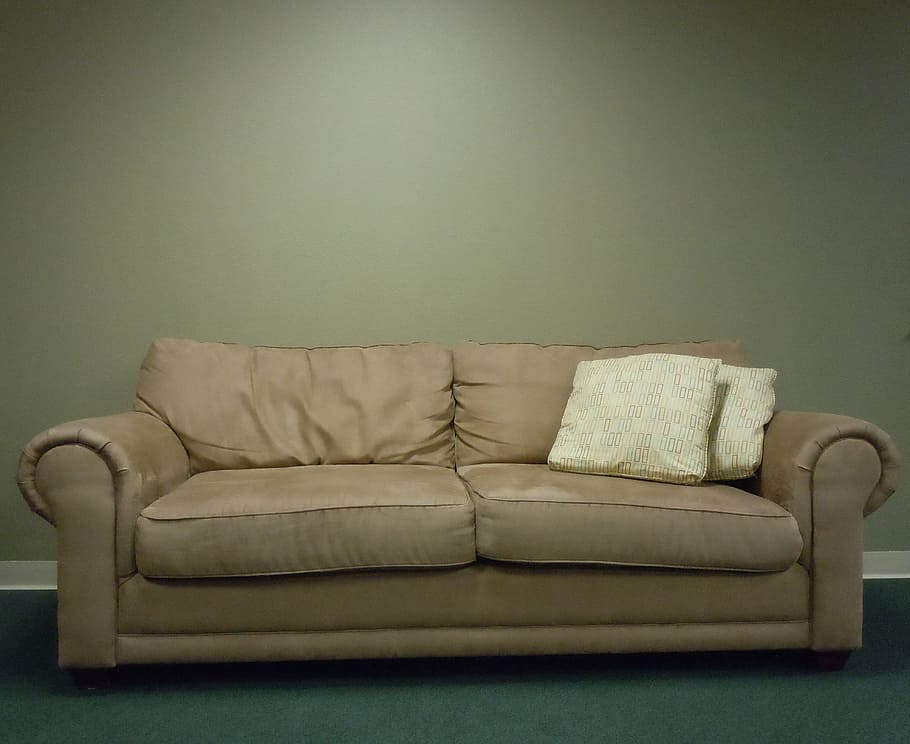 photo of beige padded 2-seat sofa near wall, couch, welcome HD wallpaper