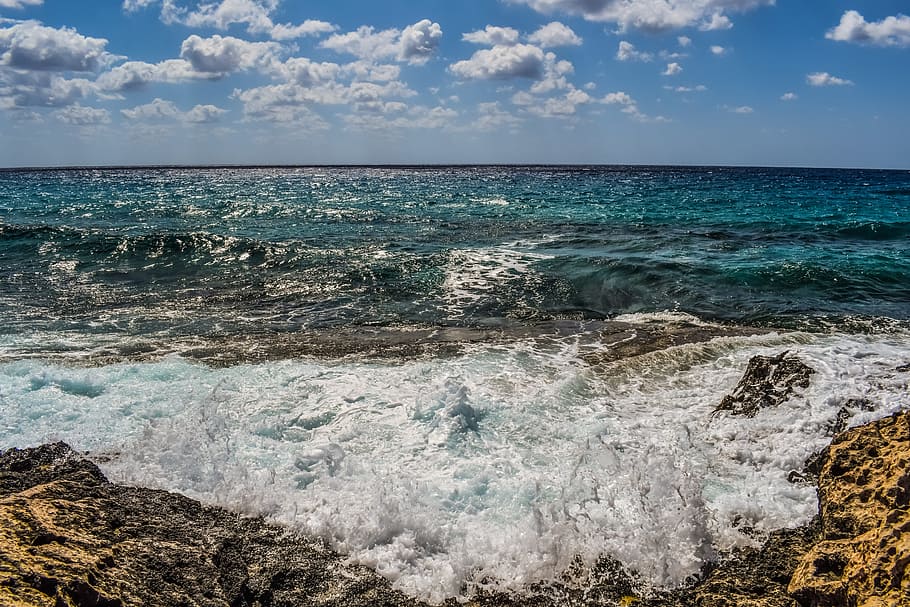 wave, crushing, sea, blue, foam, spray, motion, coast, nature HD wallpaper