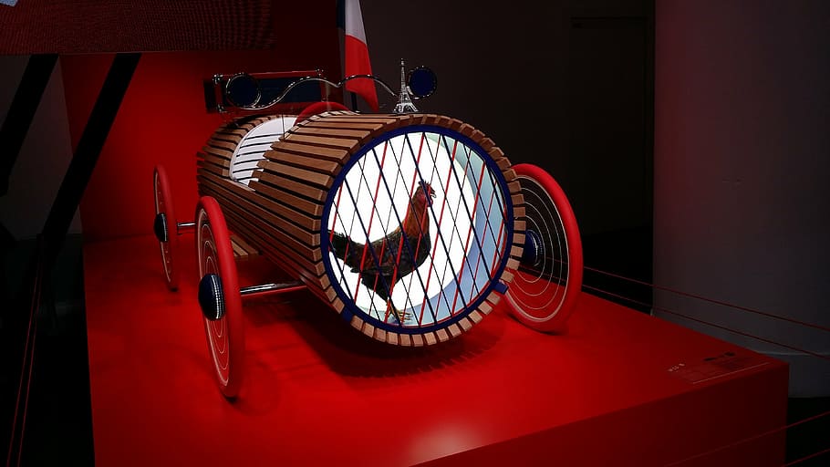 art, red, car, design, graphics, deco, decoration, hen, wood HD wallpaper
