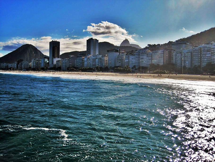 copacabana, views of corcovado, rio, beach, sun, rio de janeiro, HD wallpaper