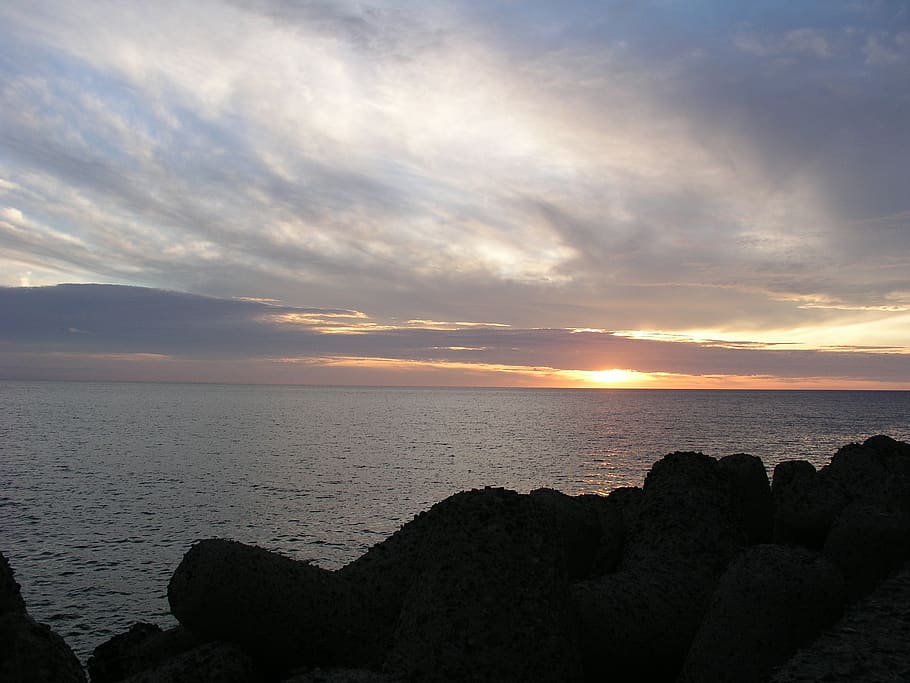 sunset, ocean, sky, clouds, sea, atlantic, canaries, hillside HD wallpaper