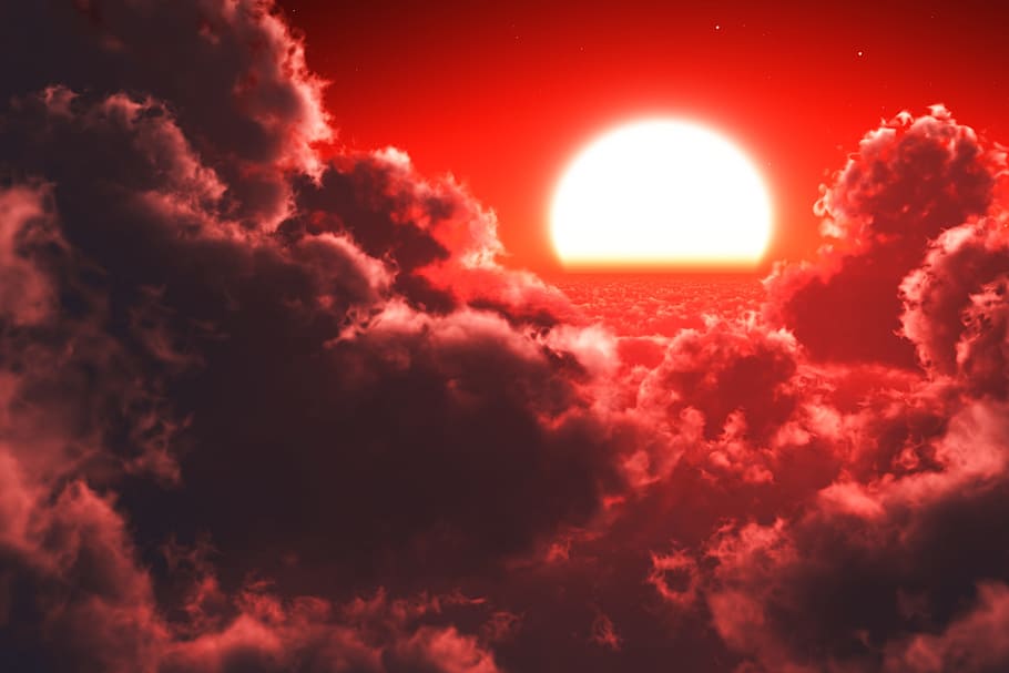 red sun with clouds, sky, nature, summer, light, sky clouds, sunlight