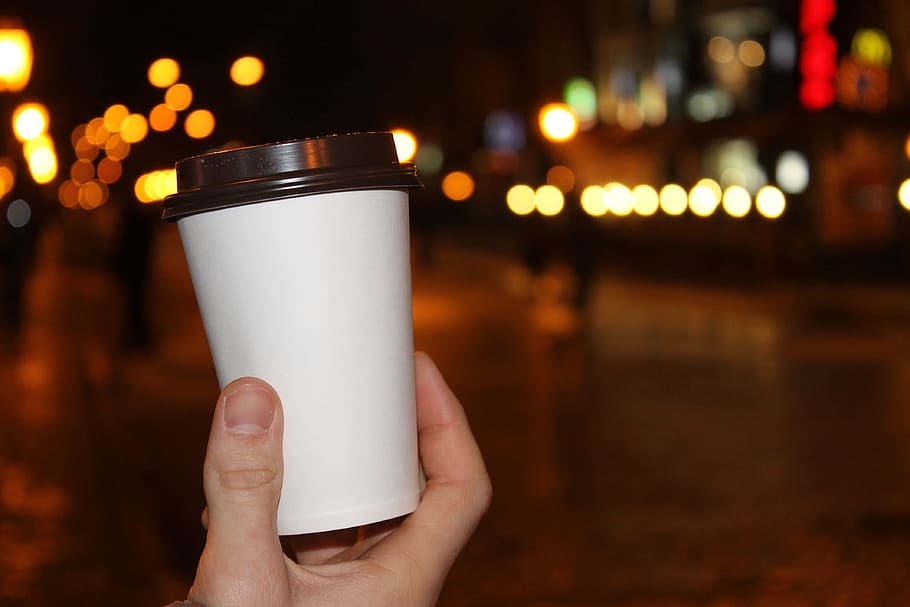 Coffee, Cup, Lights, Evening, Night, neon, street, boulevard HD wallpaper