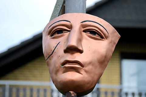 face, mask, head, sculpture, art, artists, man, scenery, artwork HD wallpaper