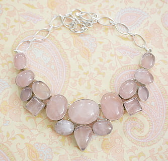 pink gemstone bib necklace, rose quartz, choker, silver, sterling HD wallpaper