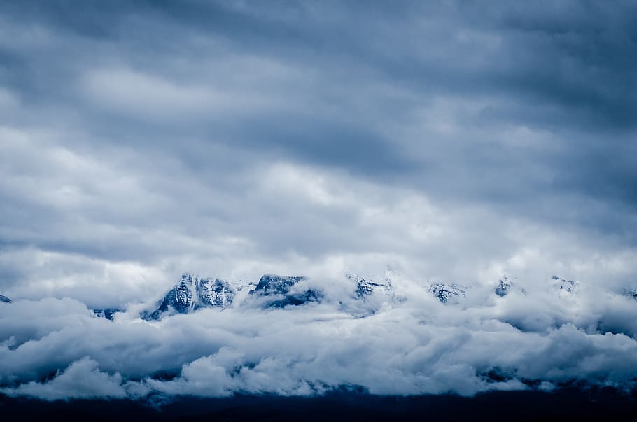 nature, landscape, mountains, summit, peaks, snow, sky, clouds HD wallpaper