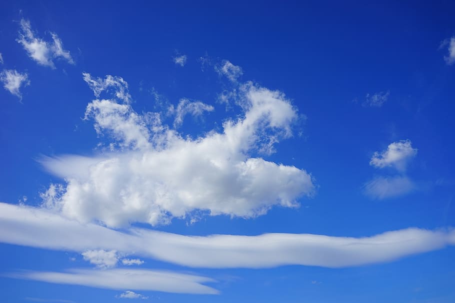 clouds, sleet, cloud formation, sky, summer day, blue, white HD wallpaper