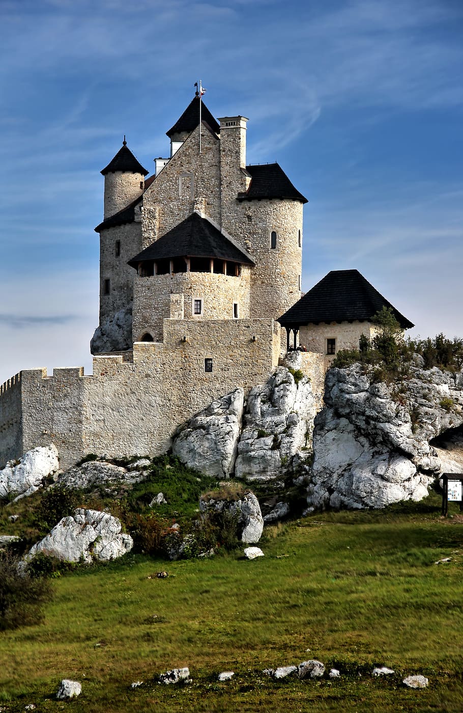 white and black concrete castle during day, bobolice, poland, HD wallpaper