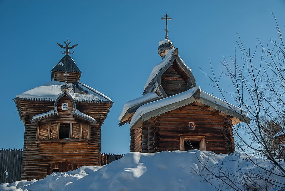 lake baikal, irkutsk, chapel, snow, architecture, winter, cold temperature, HD wallpaper