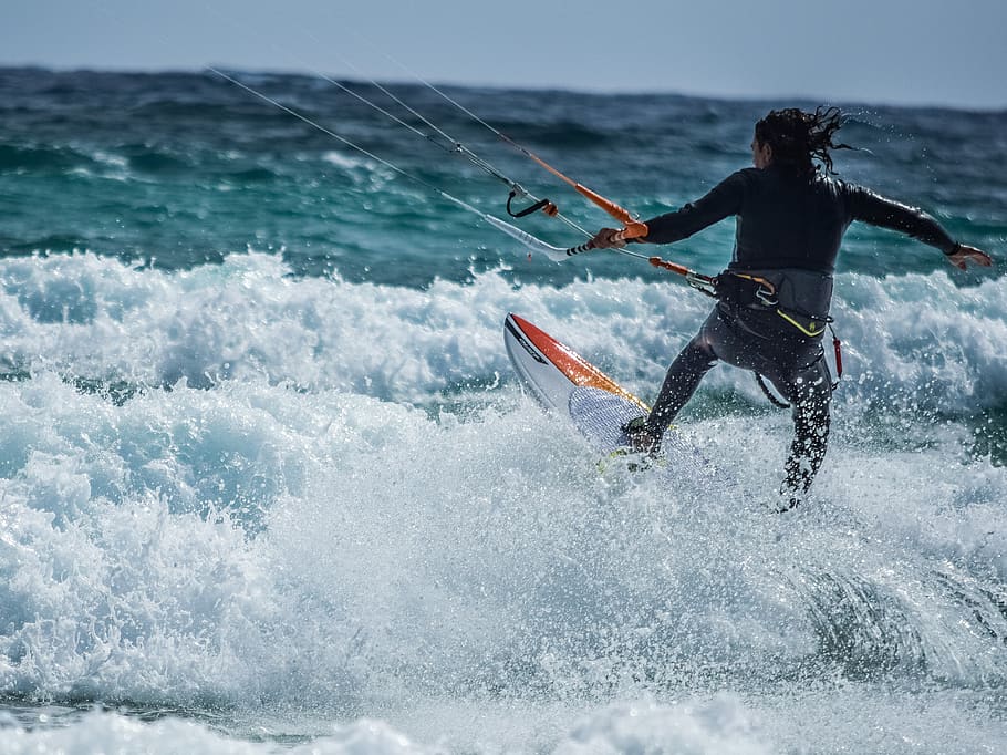 kitesurfing, skill, action, adventure, active, activity, wind HD wallpaper