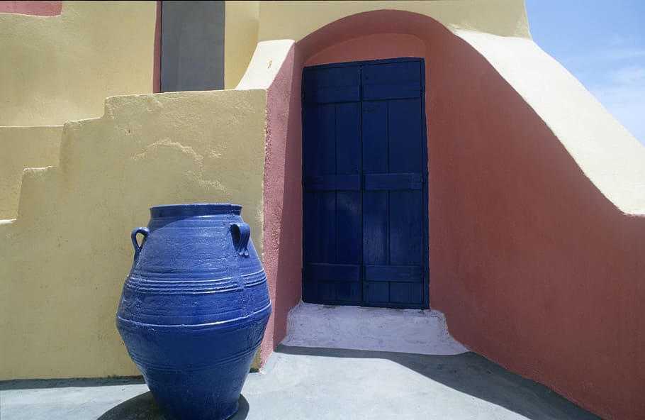 greece, vascular, blue, building, architecture, building exterior HD wallpaper