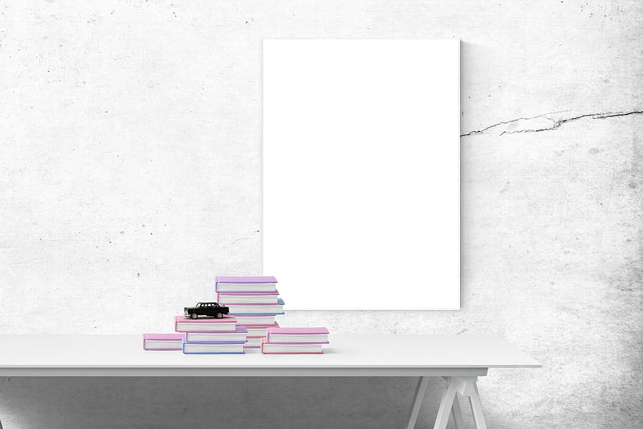 assorted books on white table, poster mockup, frame, template HD wallpaper