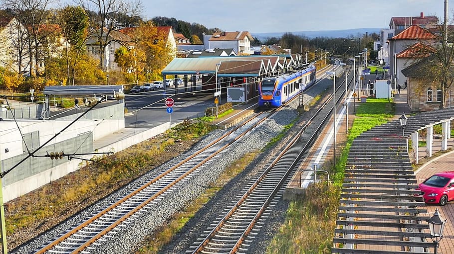 transport system, railway line, train, rail transportation HD wallpaper