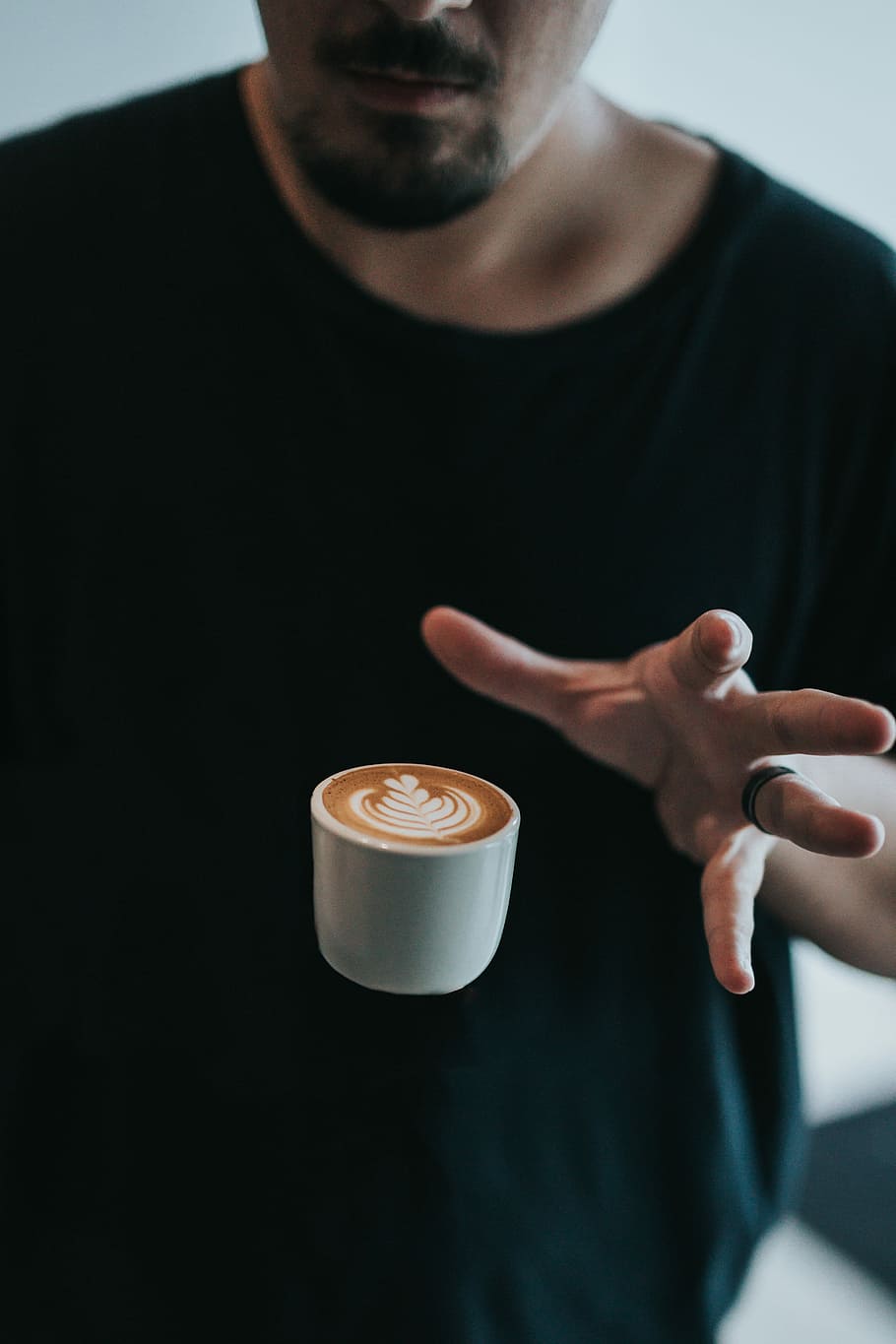 person catching white mug, man's hand near floating cup, coffee HD wallpaper