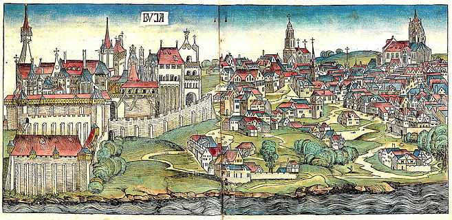 Budapest during the middle ages from the Nuremberg Chronicle in 1493 in Hungary HD wallpaper