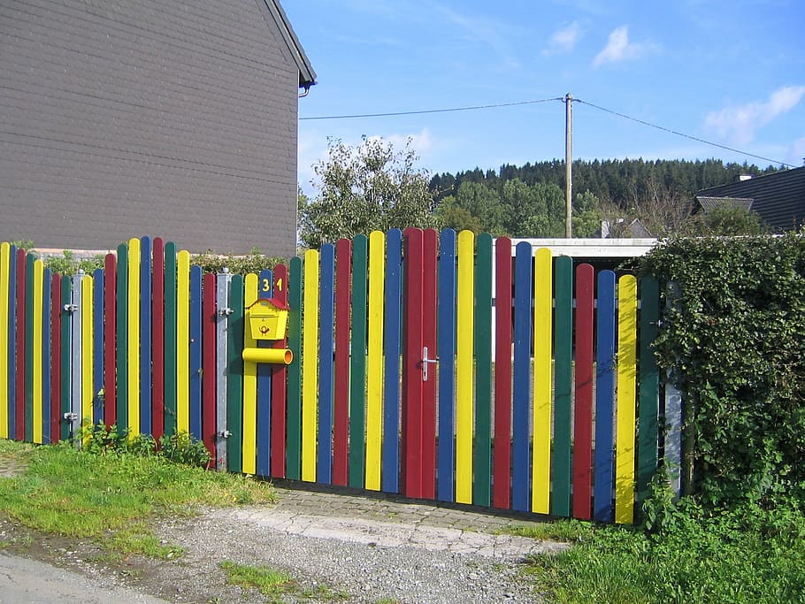 fence, colorful, wood, lacquered wood, multi colored, plant
