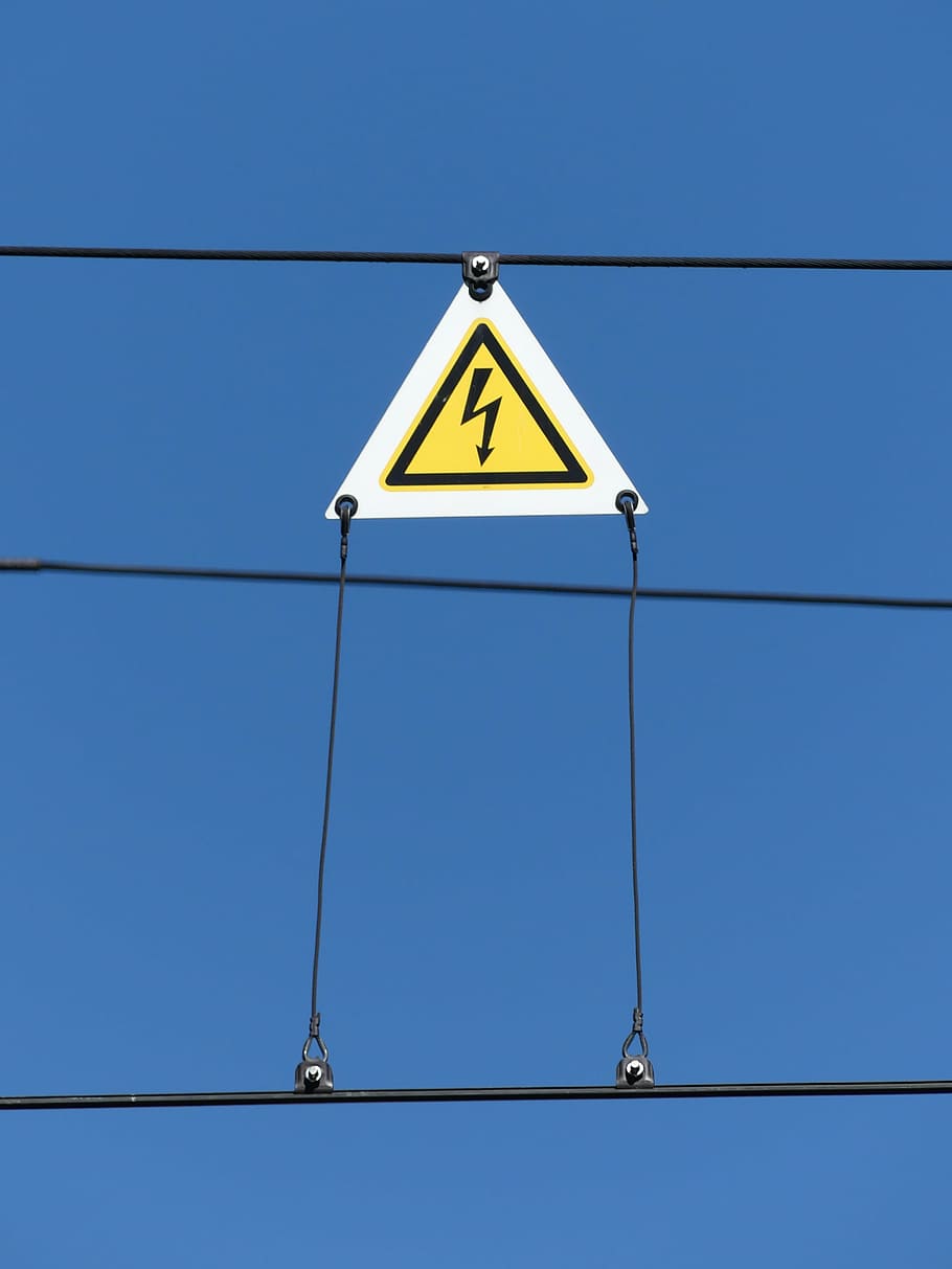 current, electricity, warning, power line, sky, warnschild HD wallpaper