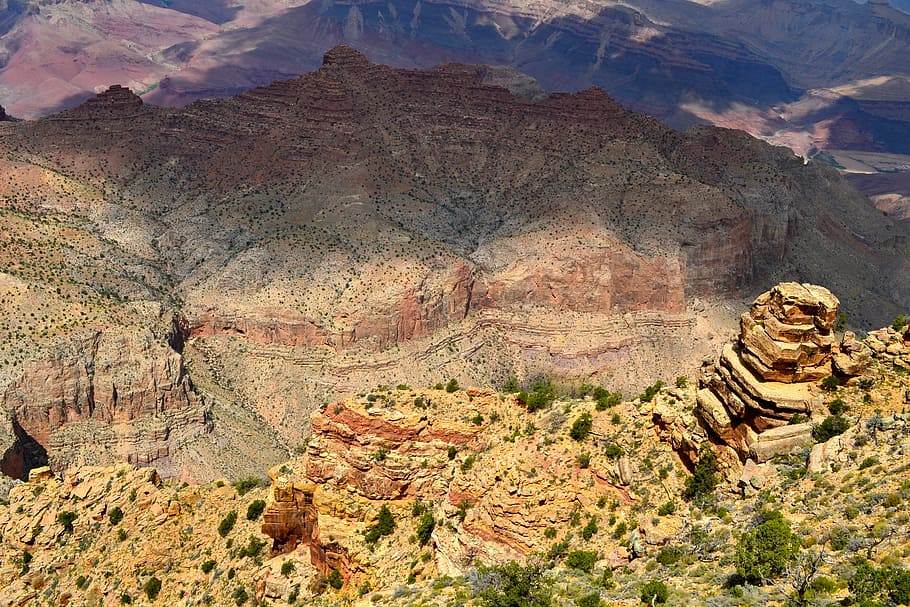 landscape photography of rock mountain, aerial photo of cliff HD wallpaper