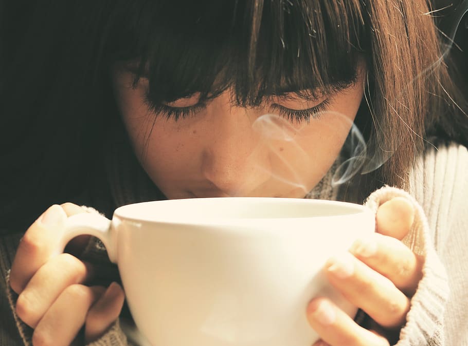 person, woman, coffee, cup, breakfast, close -up, coffee cup HD wallpaper