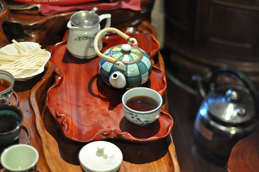 tea ceremony, tea set, table, cup, teapot, mug, indoors, drink HD wallpaper