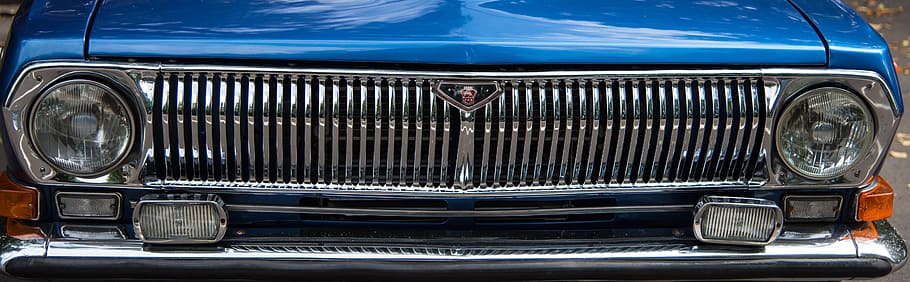 chrome, grille, radiator, headlights, bumper, car, volga, gaz 24 HD wallpaper