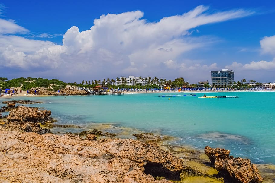 beach, sea, sky, clouds, landscape, resort, tourism, scenery HD wallpaper
