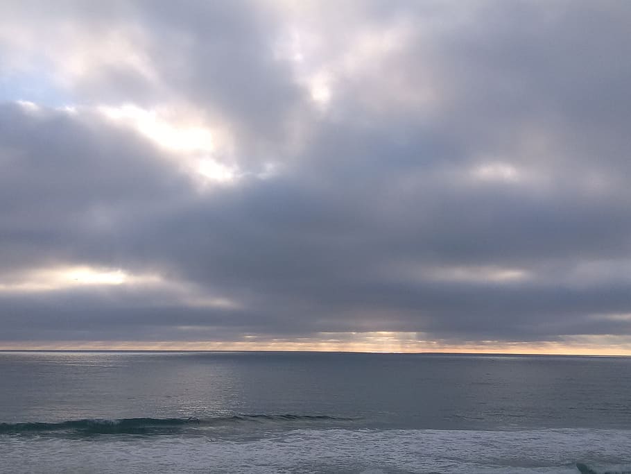 clouds, sea, sky, sunset, beach, storm, horizon, landscape HD wallpaper