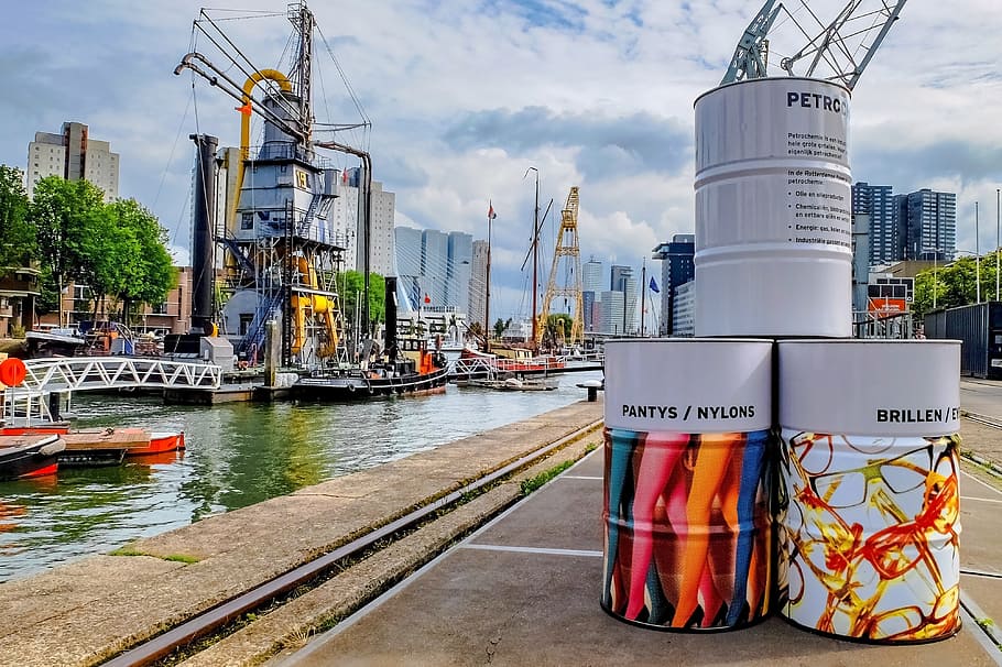 dock, boat, crane, ship, barrel, harbour, port, marine, rotterdam HD wallpaper