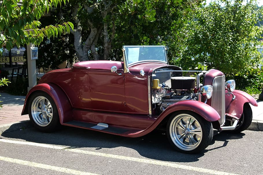 red classic car, vehicle, old timer, auto, vintage, automobile HD wallpaper