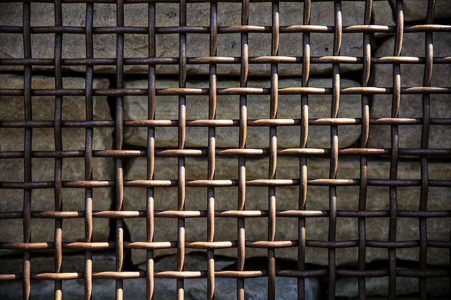 brown metal fence, pattern, texture, grid, stone, background