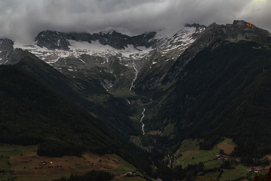 landscape photography of mountains, aerial photography of mountain covered of snow during cloudy sky HD wallpaper