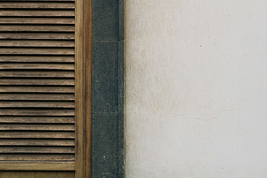 closed brown wooden louvered door, shutter, exterior, window HD wallpaper