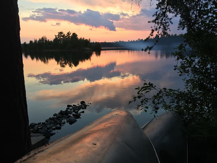 canoeing, camping, sunset, sky, water, reflection, cloud - sky HD wallpaper