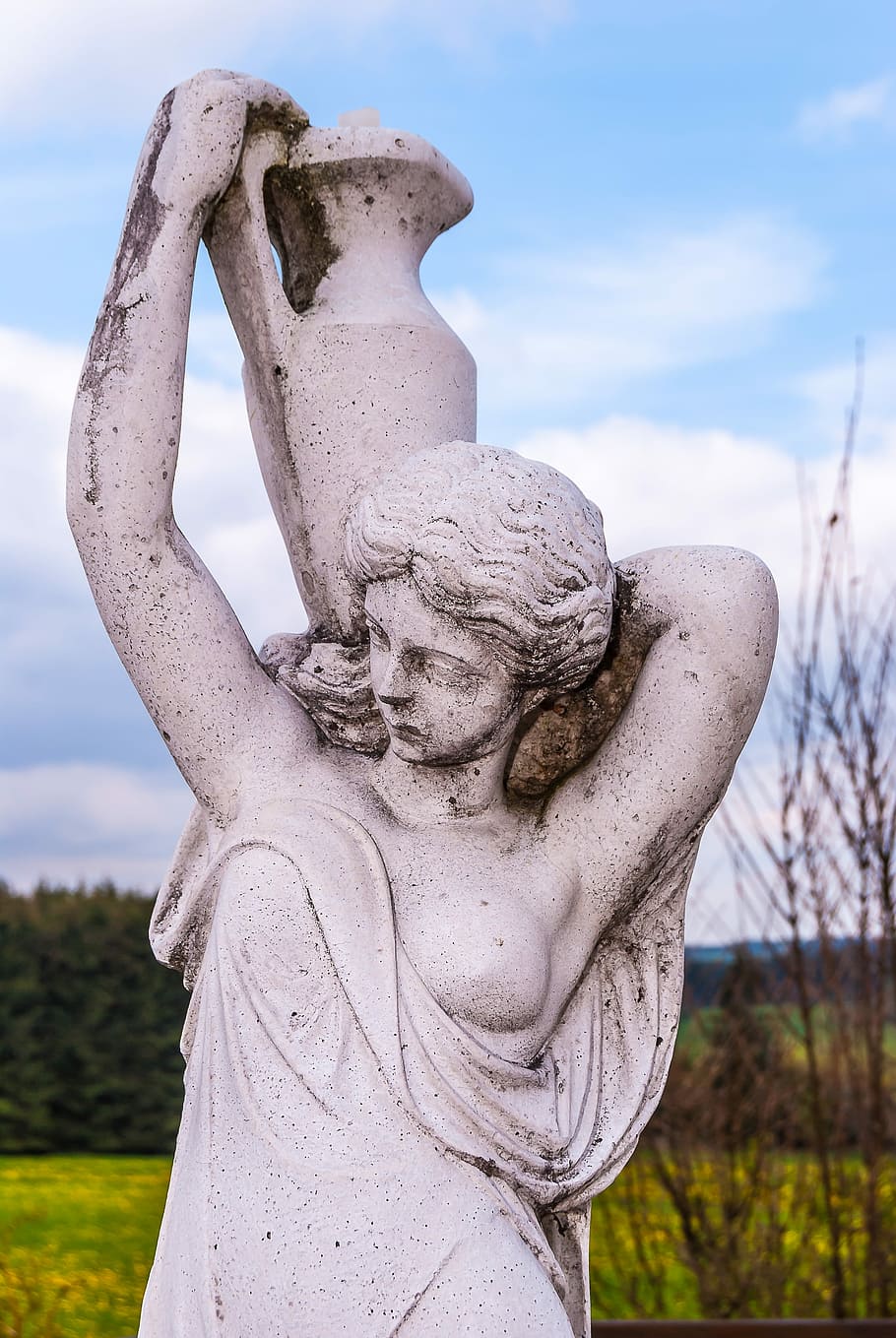 Statue, Greek, Greece, Spring, Sky, Blue, clouds, face, hell HD wallpaper
