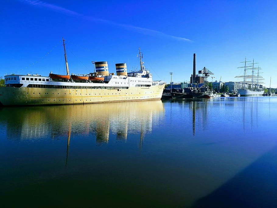 ship, water, turku, nautical vessel, transportation, reflection, HD wallpaper