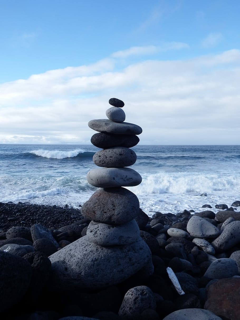 Stone Tower, Balance, Recovery, relaxation, beach, stones, layered, HD wallpaper